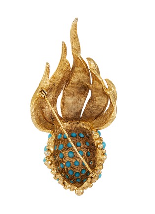 Figure View - Click To Enlarge - LANE CRAWFORD VINTAGE ACCESSORIES - Faux Turquoise Gold Toned Flame Brooch