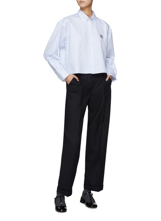 Figure View - Click To Enlarge - MIU MIU - Chalkstripe Carrot Leg Wool Pants