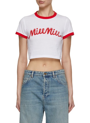 Main View - Click To Enlarge - MIU MIU - Cropped Retro Logo Cotton T-Shirt