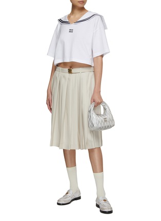 Figure View - Click To Enlarge - MIU MIU - Pleated Attached Belt Midi Skirt