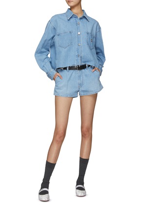 Figure View - Click To Enlarge - MIU MIU - Raw Hem Boxy Denim Shirt