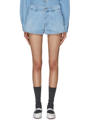 Main View - Click To Enlarge - MIU MIU - Pleated Denim Shorts