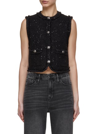 Main View - Click To Enlarge - MO&CO. - Pearl Button Sleeveless Cropped Wool Vest Cardigan