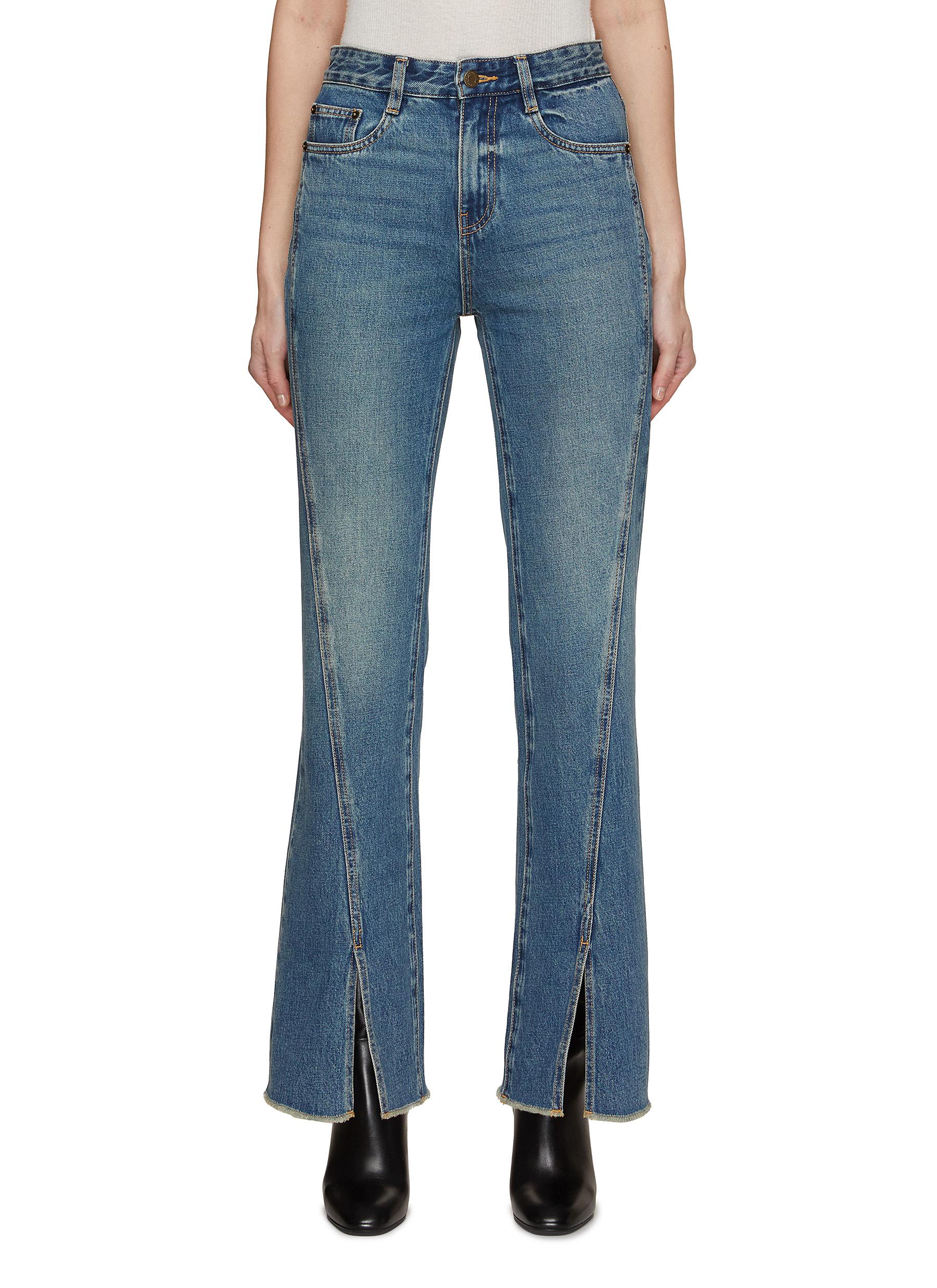 Free People Double Dutch Pull On Slit Front Jeans in Blue Muse