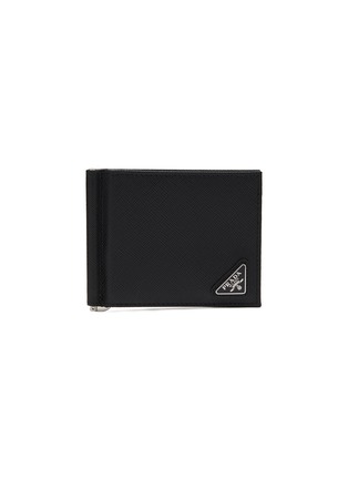 Main View - Click To Enlarge - PRADA - Enamelled Logo Saffiano Leather Money Clip Bi-Fold Wallet
