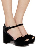 PRADA | 95 Velvet Platform Sandals | Women | Lane Crawford