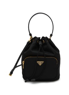 Prada black sale nylon bucket pouch