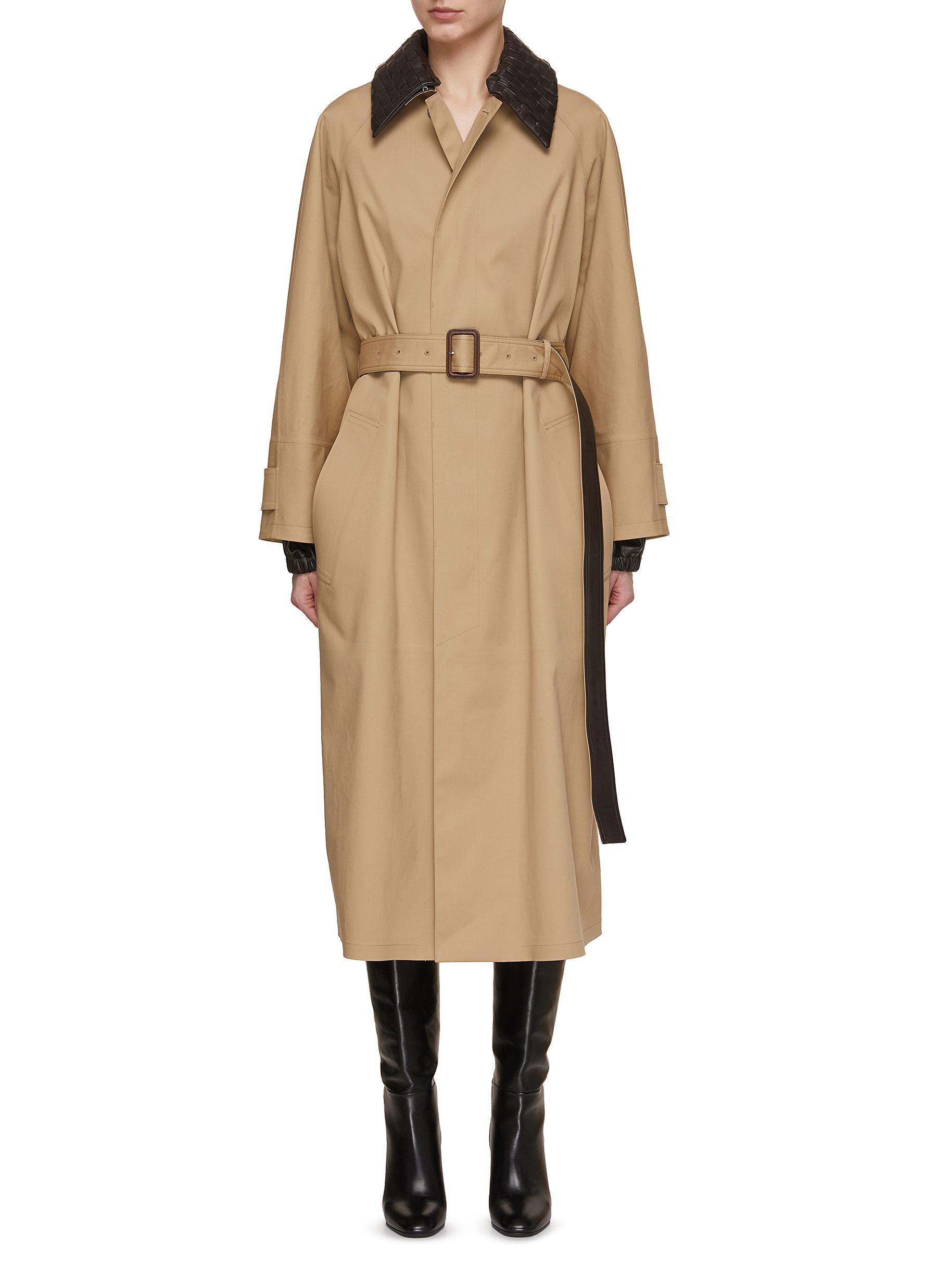 Intrecciato Collar Belted Trench Coat