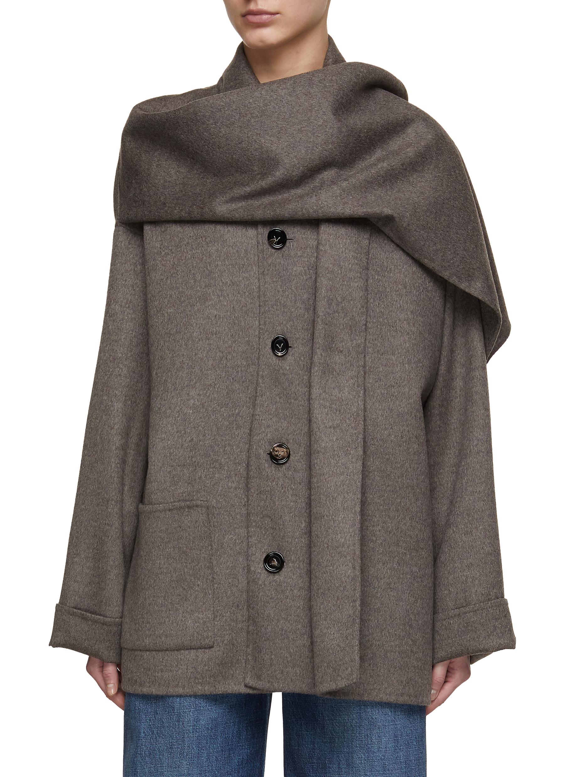 Attached Scarf Cashmere Coat