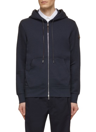 Main View - Click To Enlarge - MONCLER - Leather Drawstring Zip Up Hoodie