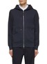 Main View - Click To Enlarge - MONCLER - Leather Drawstring Zip Up Hoodie
