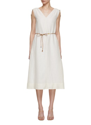 Main View - Click To Enlarge - PESERICO - Gather Shoulder Linen Cotton Dress