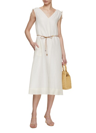 Figure View - Click To Enlarge - PESERICO - Gather Shoulder Linen Cotton Dress