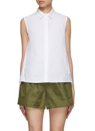 Main View - Click To Enlarge - PESERICO - Sleeveless Asymmetrical Hem Poplin Shirt