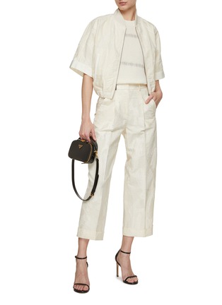 Figure View - Click To Enlarge - PESERICO - Cropped Fil Coupé Embroidered Pants