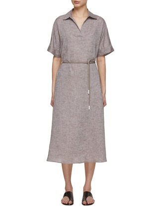 Main View - Click To Enlarge - PESERICO - Tie Waist Linen Dress
