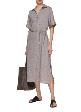 Figure View - Click To Enlarge - PESERICO - Tie Waist Linen Dress