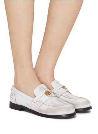 Figure View - Click To Enlarge - MIU MIU - Leather Flat Penny Loafers
