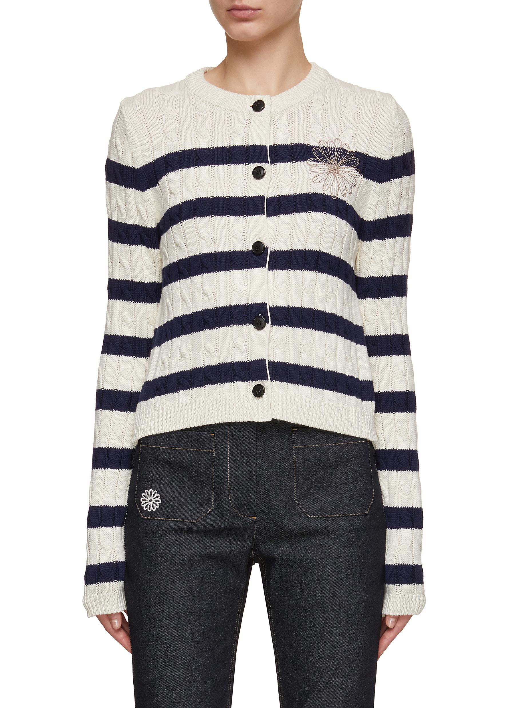 MARDI MERCREDI-ACTIF | Stripe Knit Round Neck Cardigan | Women