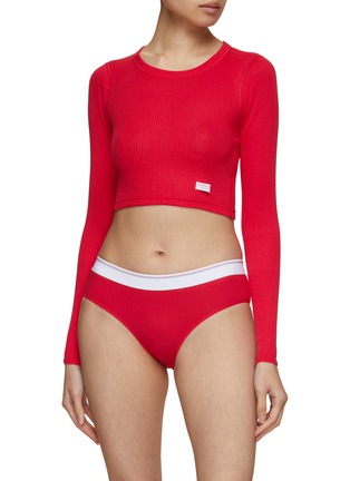 Figure View - Click To Enlarge - ALEXANDER WANG - Bodywear Long Sleeve Cropped Ribbed Crewneck Top