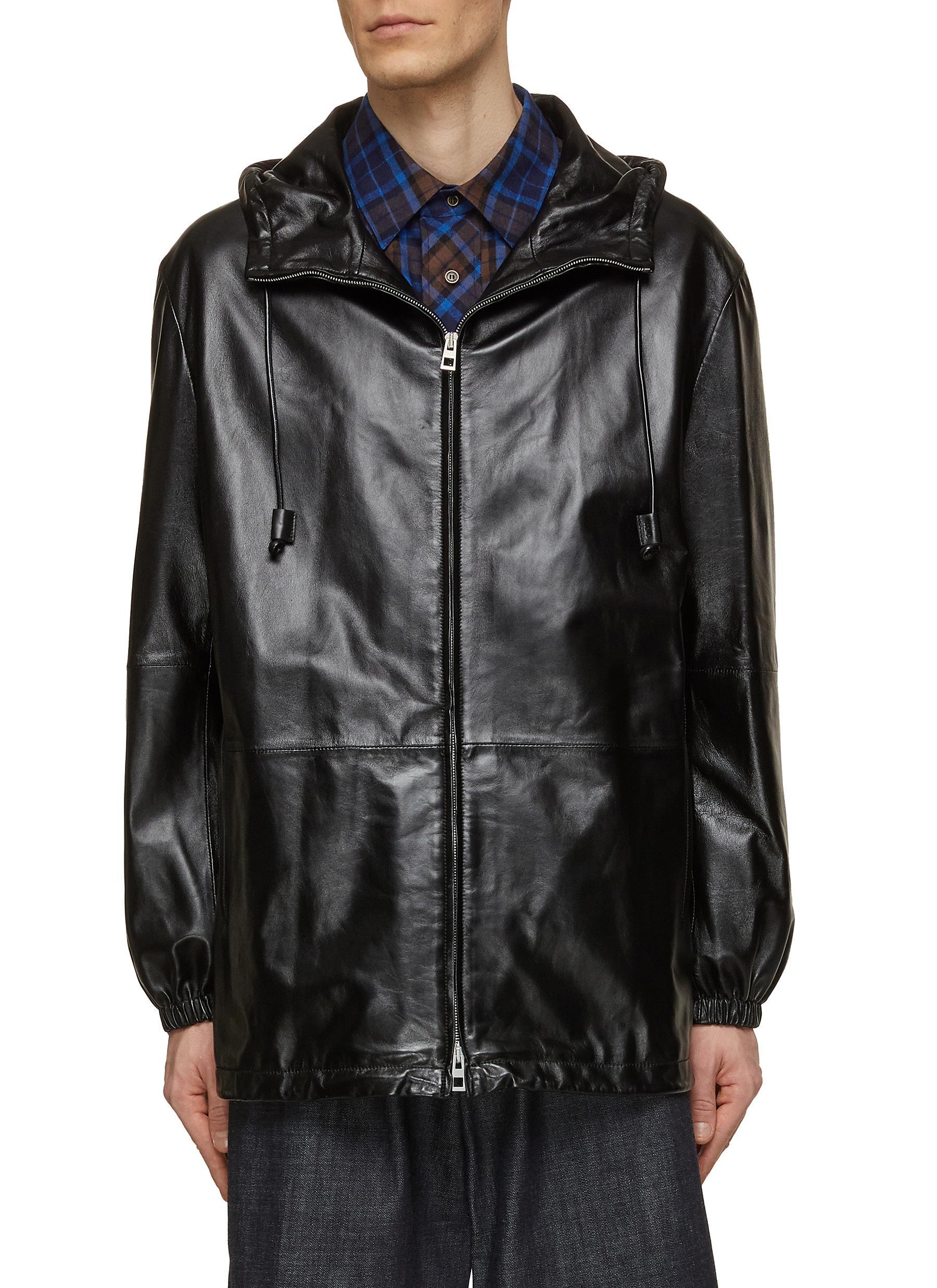 Hooded Zip Up Leather Jacket