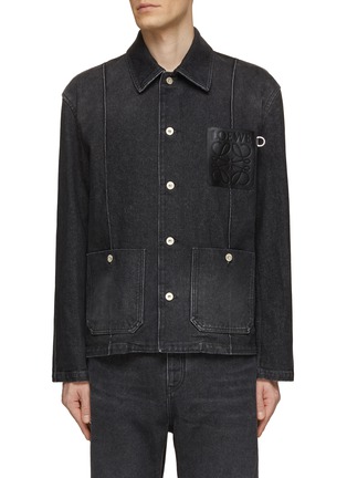 Main View - Click To Enlarge - LOEWE - Leather Anagram Patch Denim Jacket
