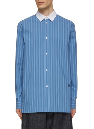 Main View - Click To Enlarge - LOEWE - Contrast Collar Striped Cotton Shirt