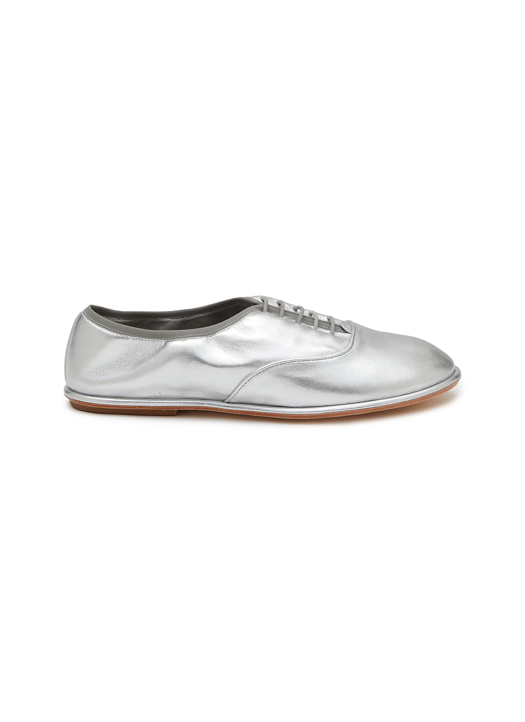 Brussels Metallic Leather Lace Up Flats