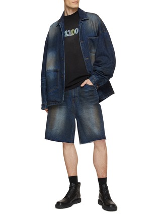 Figure View - Click To Enlarge - WE11DONE - Dark Oil Washed Denim Shorts