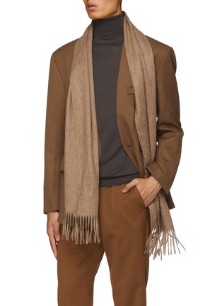 Figure View - Click To Enlarge - JOVENS - Cashmere Fringed Waterweave Scarf