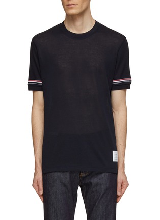 Main View - Click To Enlarge - THOM BROWNE  - Striped Sleeve Trim T-Shirt