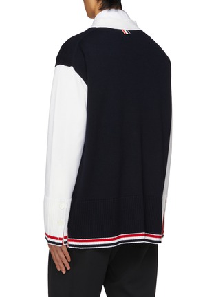 Back View - Click To Enlarge - THOM BROWNE  - V-Neck Contrast Trim Wool Cardigan
