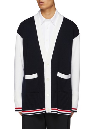 Main View - Click To Enlarge - THOM BROWNE  - V-Neck Contrast Trim Wool Cardigan