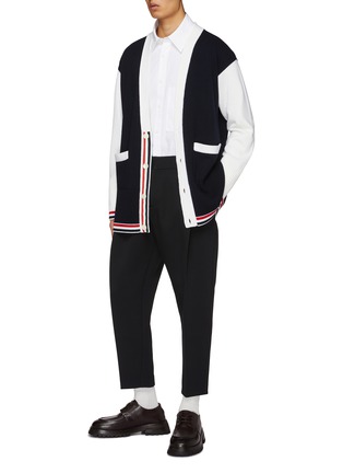 Figure View - Click To Enlarge - THOM BROWNE  - V-Neck Contrast Trim Wool Cardigan
