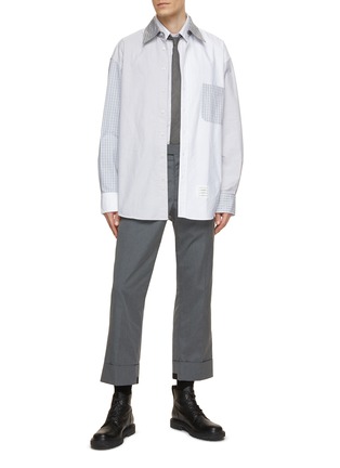 Figure View - Click To Enlarge - THOM BROWNE  - Oversized Checkered Patchwork Oxford Shirt
