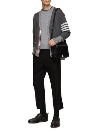 Figure View - Click To Enlarge - THOM BROWNE  - Hector 4 Bar Striped Hem Cardigan