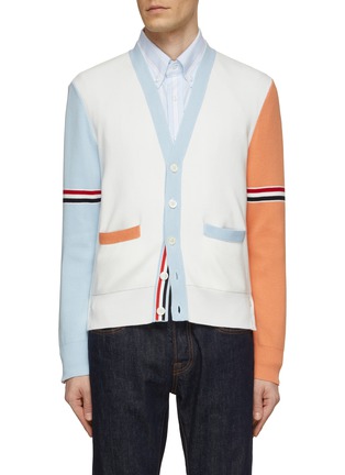 Main View - Click To Enlarge - THOM BROWNE  - Contrast Sleeve Cotton Cardigan