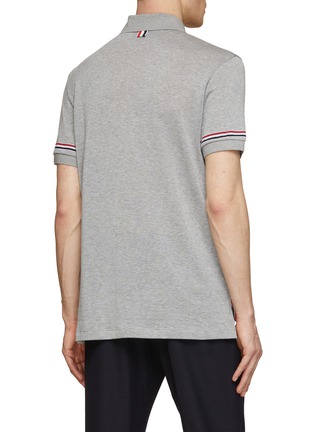 Back View - Click To Enlarge - THOM BROWNE  - Lightweight Striped Sleeve Trim Polo