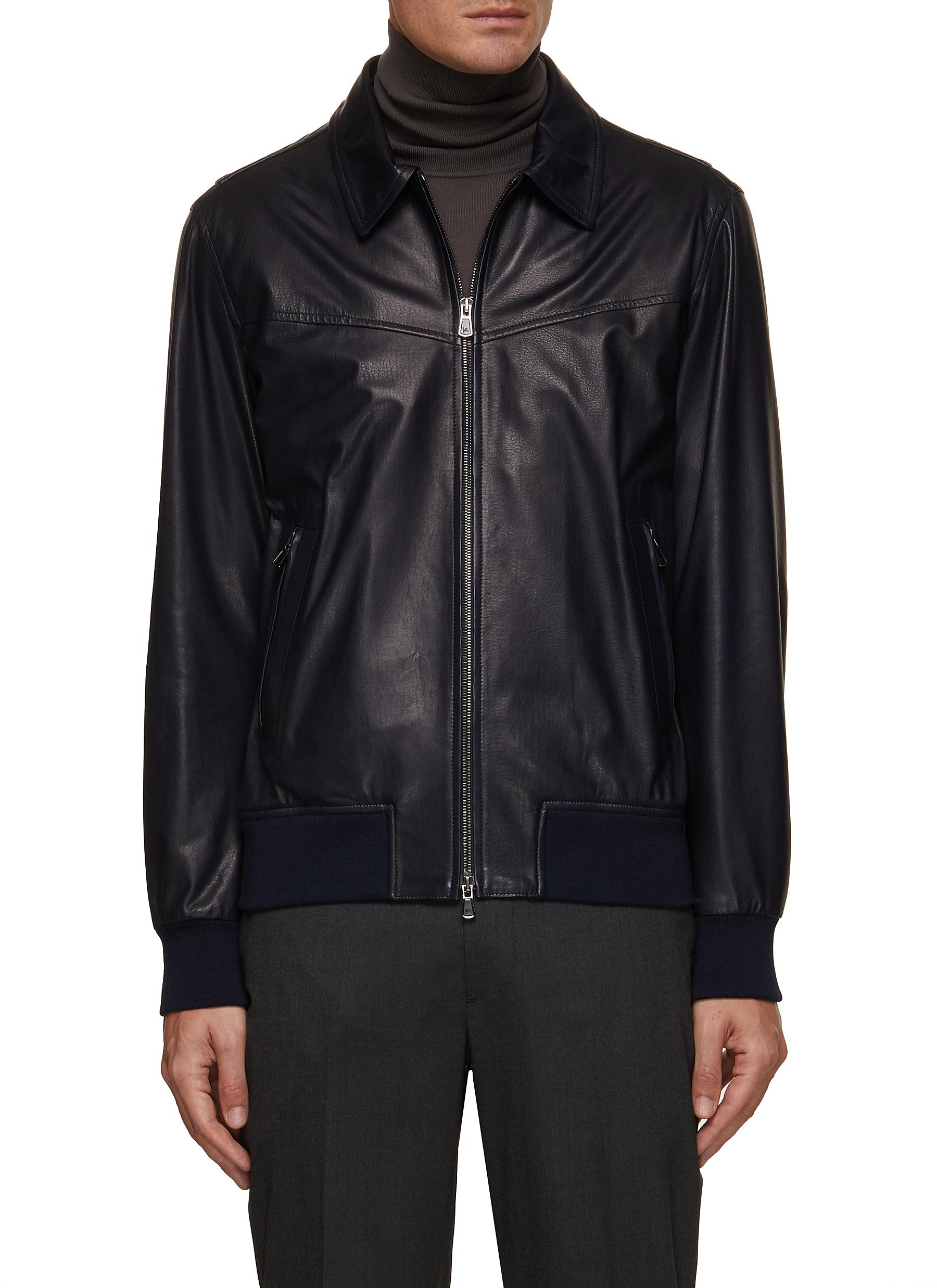 Grained Leather Bomber Jacket