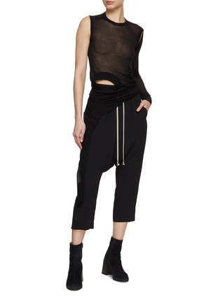 Figure View - Click To Enlarge - RICK OWENS  - Cropped Drawstring Dropped Crotch Pants