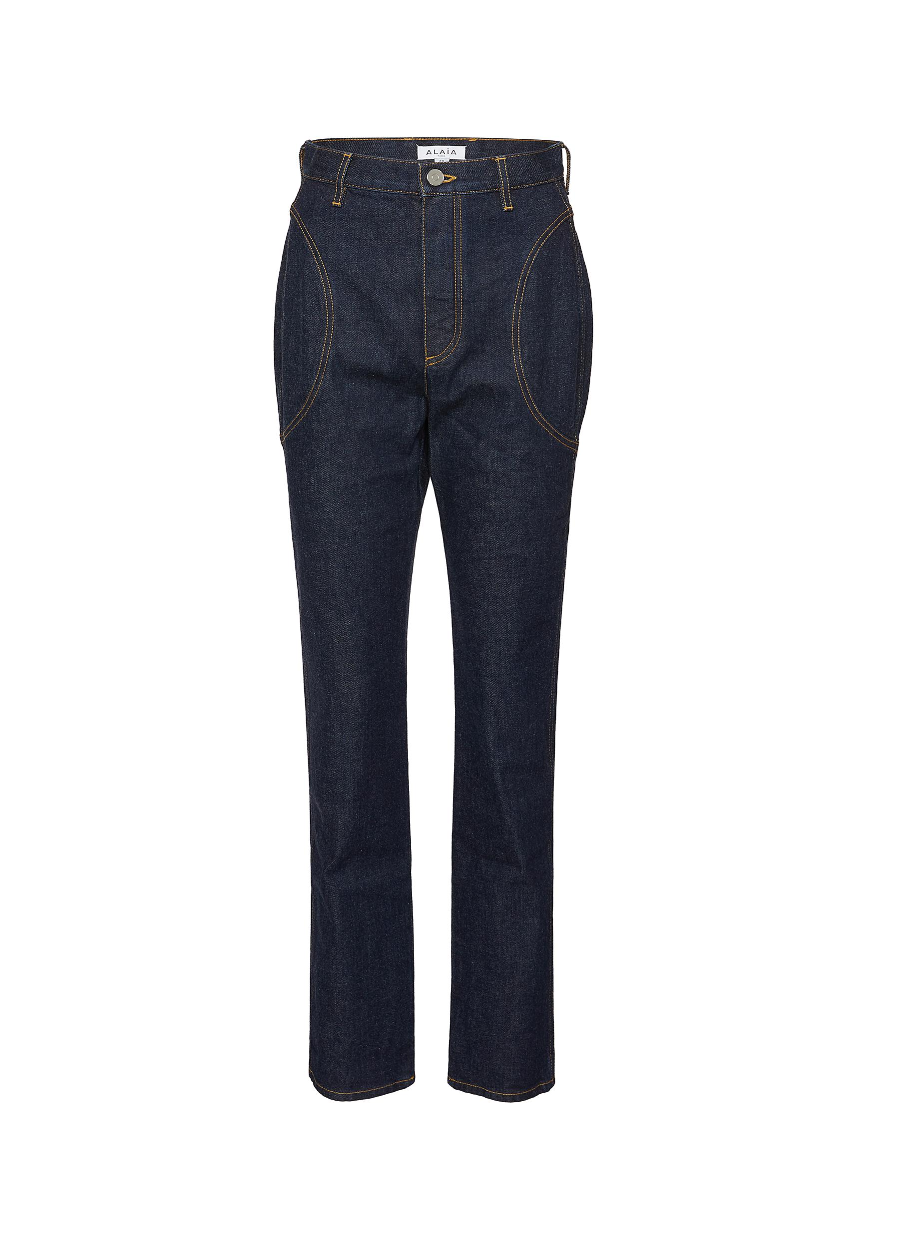 ALAIA Round Stitch Denim Jeans Women Lane Crawford