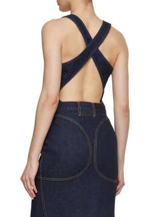 Back View - Click To Enlarge - ALAÏA - Cross Back Denim Bodysuit