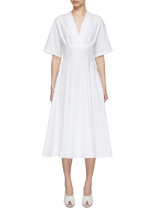 Front View - Click To Enlarge - ALAÏA - Kimono Flared Cotton Dress