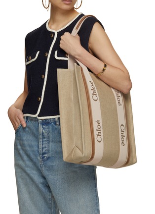 Figure View - Click To Enlarge - CHLOÉ - Small Woody Linen Canvas Tote Bag
