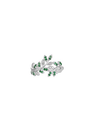 Main View - Click To Enlarge - CENTAURI LUCY - Neo Romantic Mistletoe Leaf Diamond Tsavorite 18K White Gold Ring