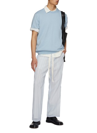 Figure View - Click To Enlarge - AURALEE - Organdy Striped Drawstring Cotton Pants