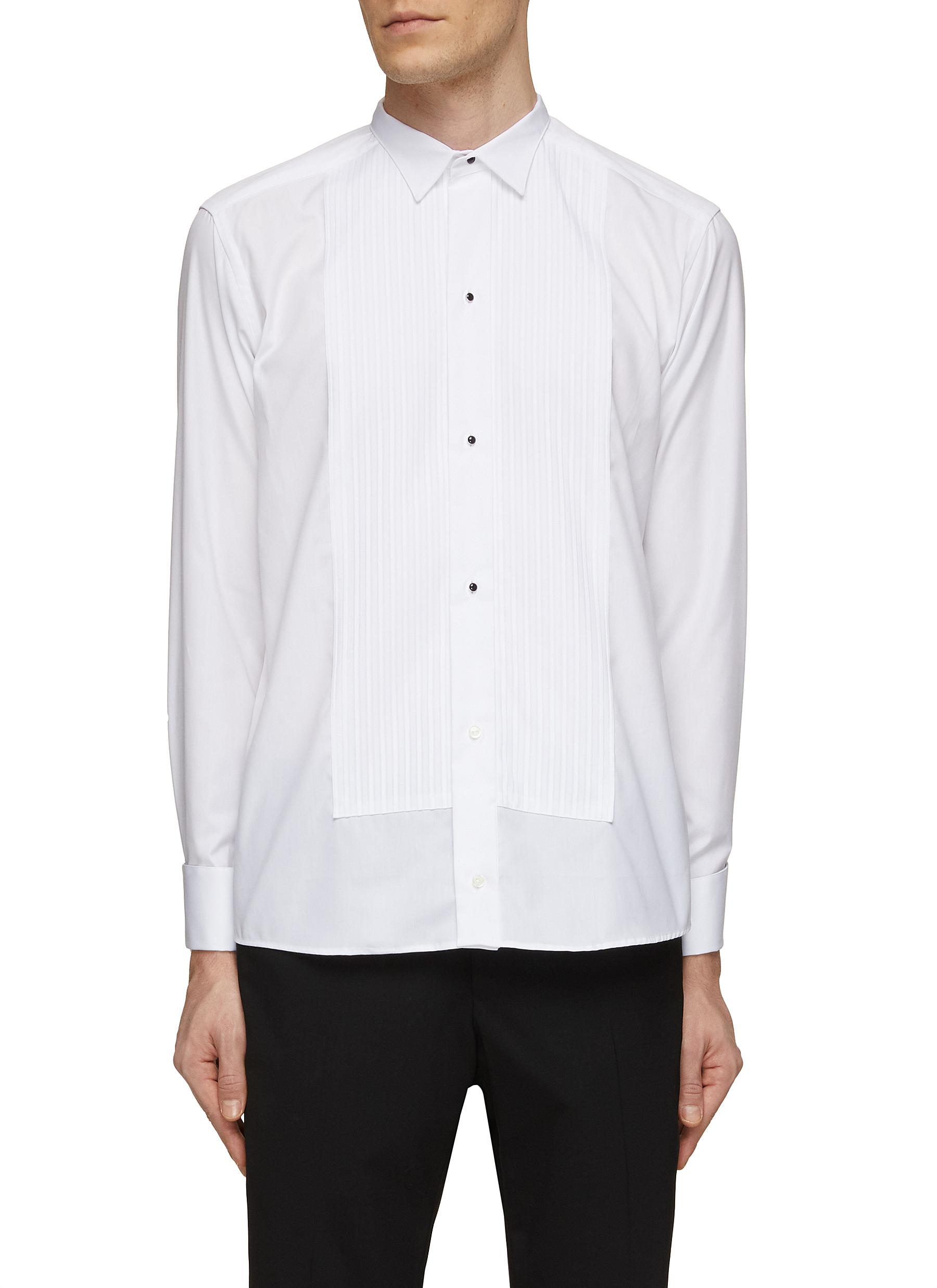 Spread Collar Pleated Bibfront Slim Fit Evening Shirt