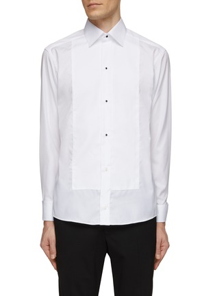 Main View - Click To Enlarge - ETON  - Spread Collar Bibfromt Slim Fit Pique Evening Shirt