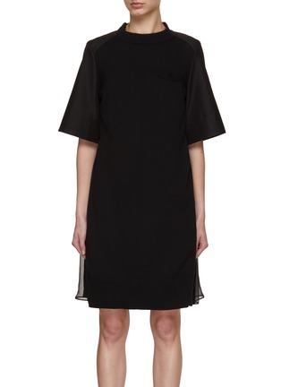 Main View - Click To Enlarge - SACAI - Hybird Knit Front Pleated Back Dress