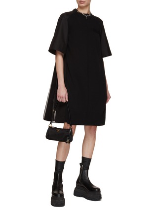 Figure View - Click To Enlarge - SACAI - Hybird Knit Front Pleated Back Dress